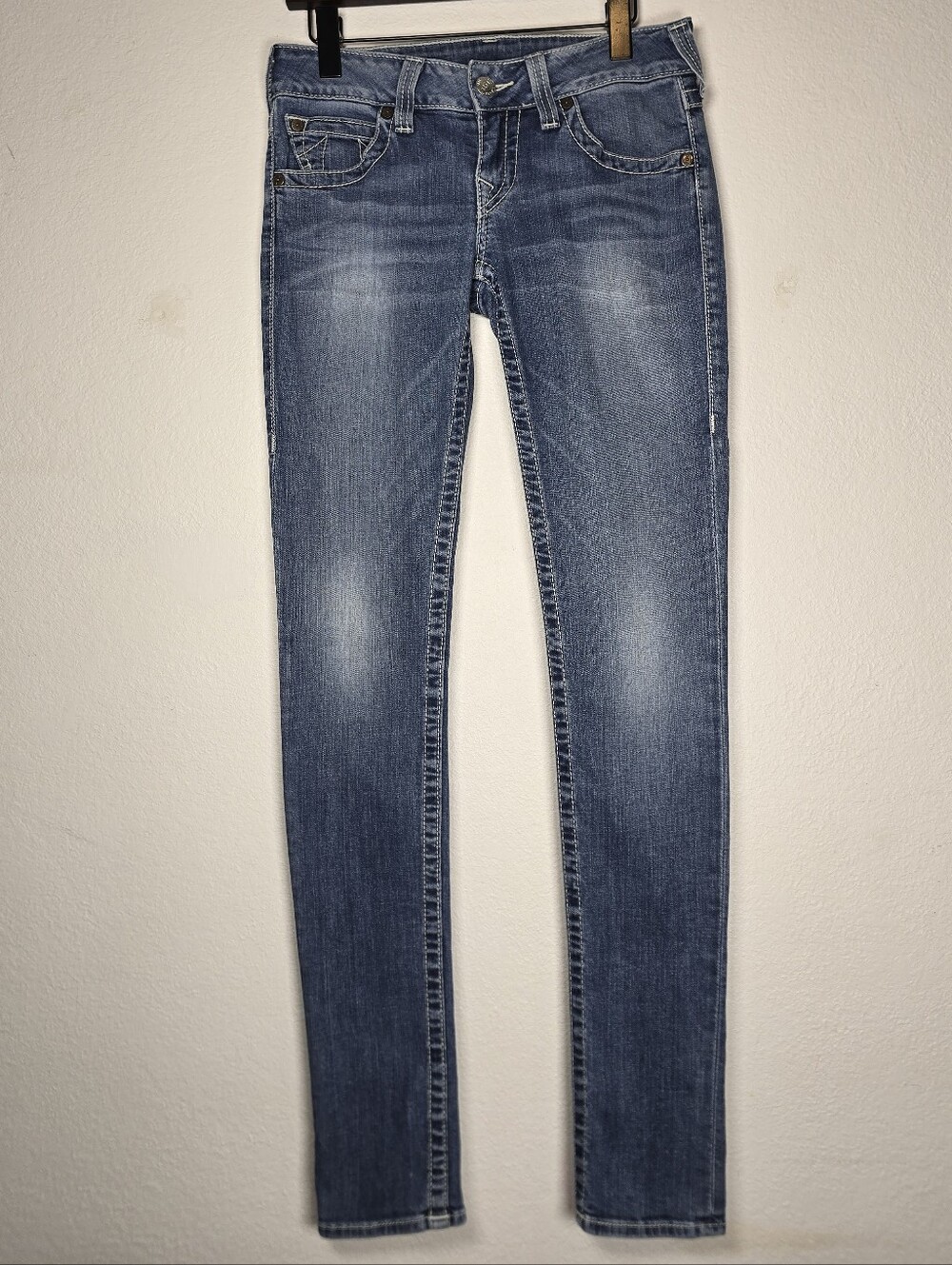 True Religion Low Rise Flap Pocket Skinny Jeans Blue Wash Sz 29